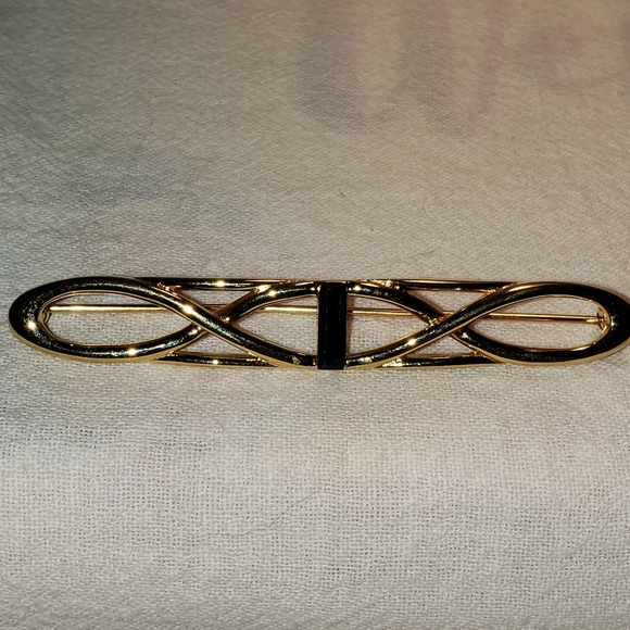 Beautiful Vintage Monet Braided Goldtone Pin with Blue Rhinestone - Picture 3 of 7